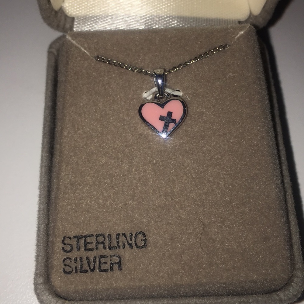 Pink cross sterling silver necklace